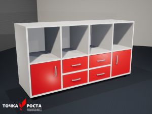 Тумба полуоткрытая 4 ящика и 2 дверцы «Точка роста» (кор. Белый, фас. Красные)