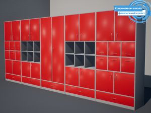 Шкаф-стенка "Лион" (фед. проект "Современная школа", кор. Серый, фас. Красный)