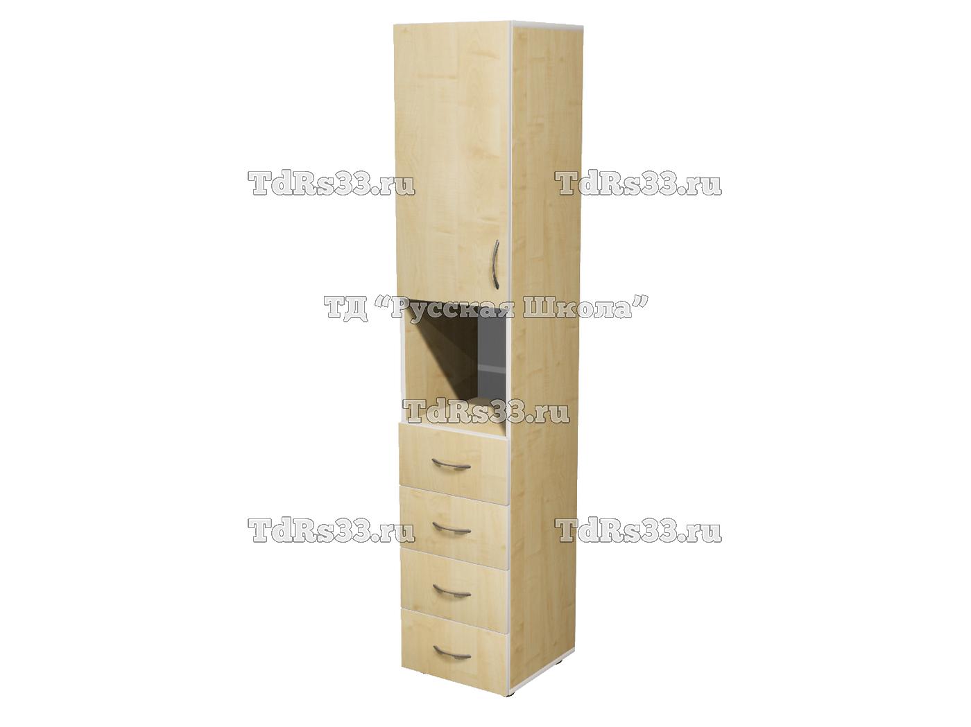 Шкаф ЭКО 15M11 узкий полуоткрытый с нишей 4 ящика (кор. Клен, кр. Белая, ф. Клен)