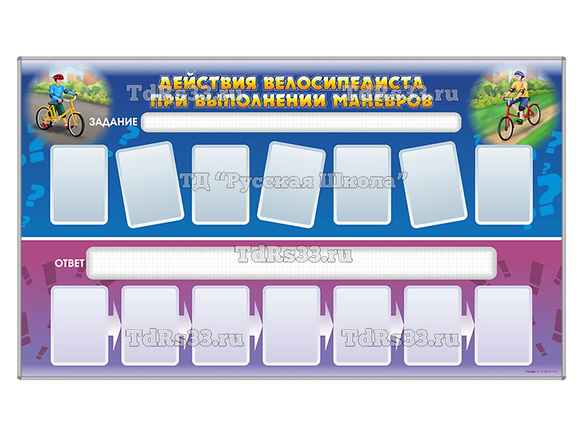 Доска магнитно-маркерная, двухсторонняя «Действия велосипедиста при выполнении маневров» + комплект тематических магнитоа