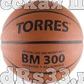 Мяч баск. трен. "TORRES BM300" арт.B00013, р.3, износостойкая резина, нейлоновый корд, бутиловая камера, для зала и улицы, темнооранжево-черный