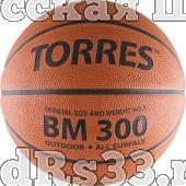 Мяч баск. трен. "TORRES BM300" арт.B00015, р.5, износостойкая резина, нейлоновый корд, бутиловая камера, для зала и улицы, темнооранжево-черный