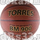 Мяч баск. матчевый  "TORRES BM900" арт.B30035, р.5, синт. кожа (полиуретан), нейлоновый корд, бутиловая камера, для зала и улицы, темнооранжево-черный